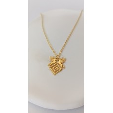 Ασημένιο κολιέ επιχρυσωμένο - Πήγασοι πάνω σε τετράγωνο μαίανδρο (μικρό μέγεθος) (SN137)